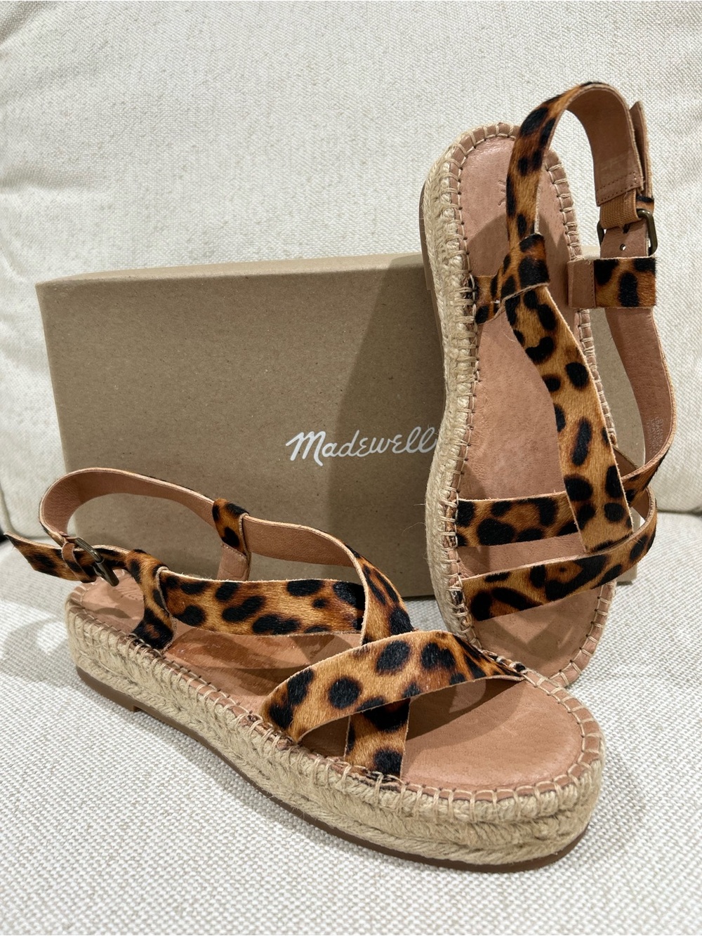 Madewell Leopard Espadrille Calf Hair Sandals Platform Strappy  Size 8.5 NIB